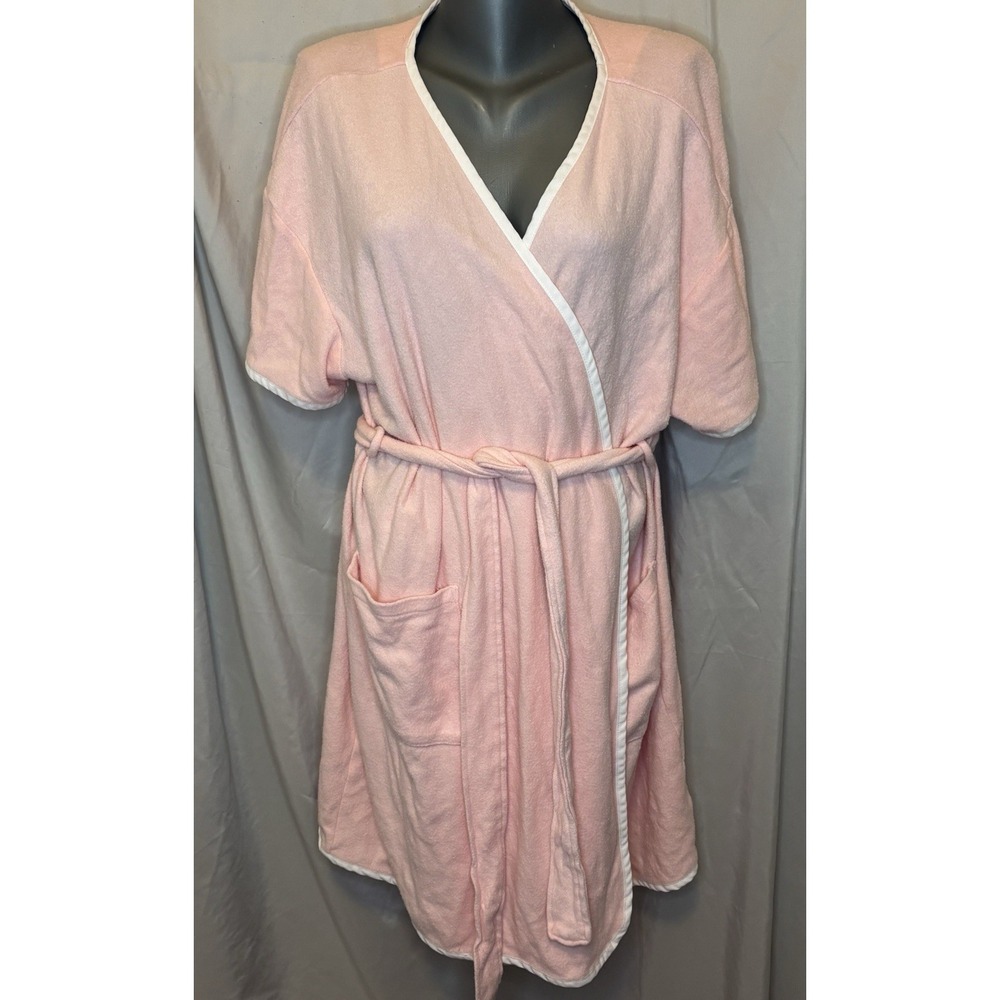 Robe Muk Luks Shortie Sz 1X Short Sleeves Pink Pockets Knee Length Cotton/Polly